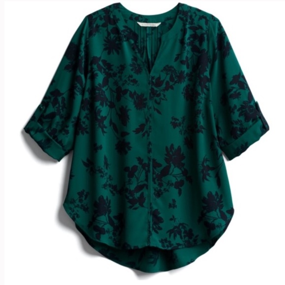 41 Hawthorne Karie Split Neck Blouse Green Black Floral 3/4 Sleeve Top Size 1X - Picture 12 of 12